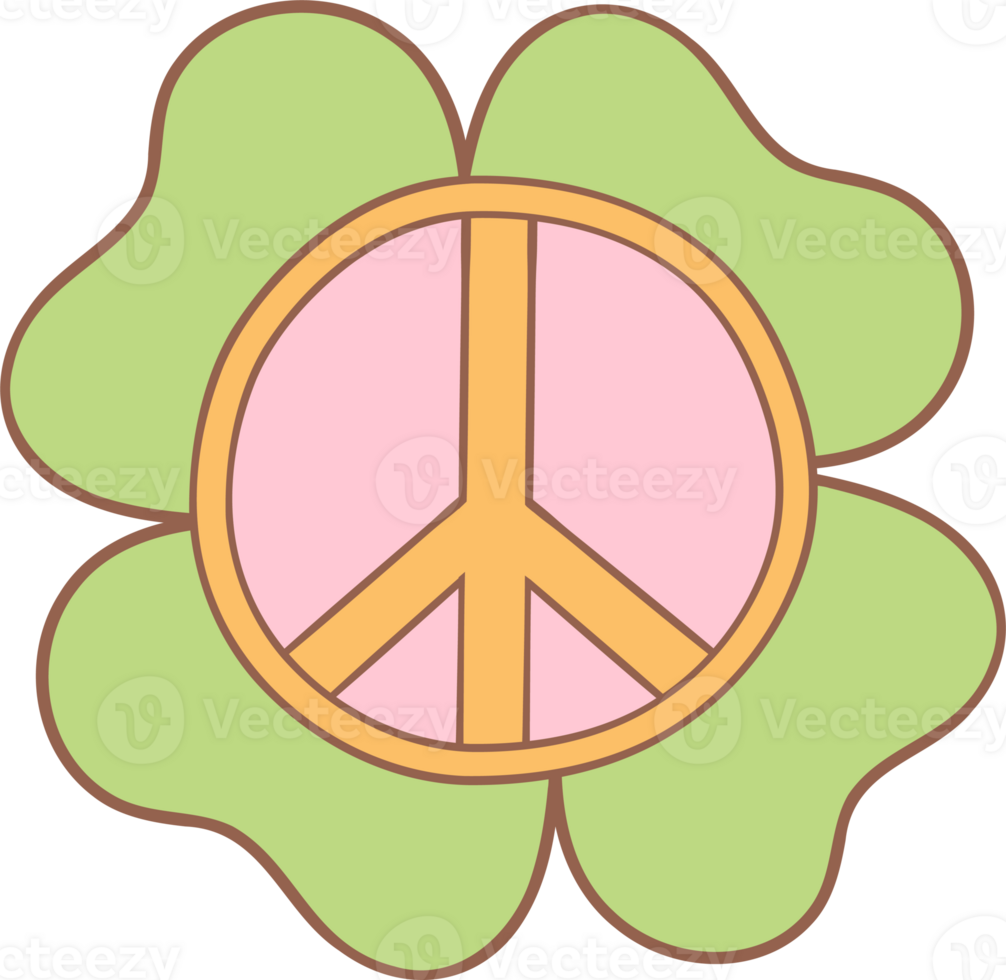Retro groovy st patrick day shamrock peace png