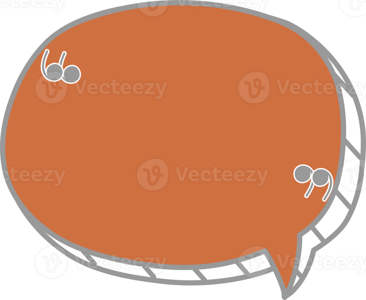 3d orange color speech bubble balloon with quotation marks, icon sticker memo keyword planner text box banner, flat png transparent element design