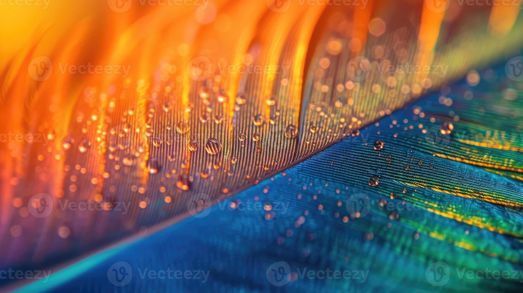 AI generated Close-up of a feather adorned with rainbow hues, a vibrant and enchanting sight, Ai Generated. photo