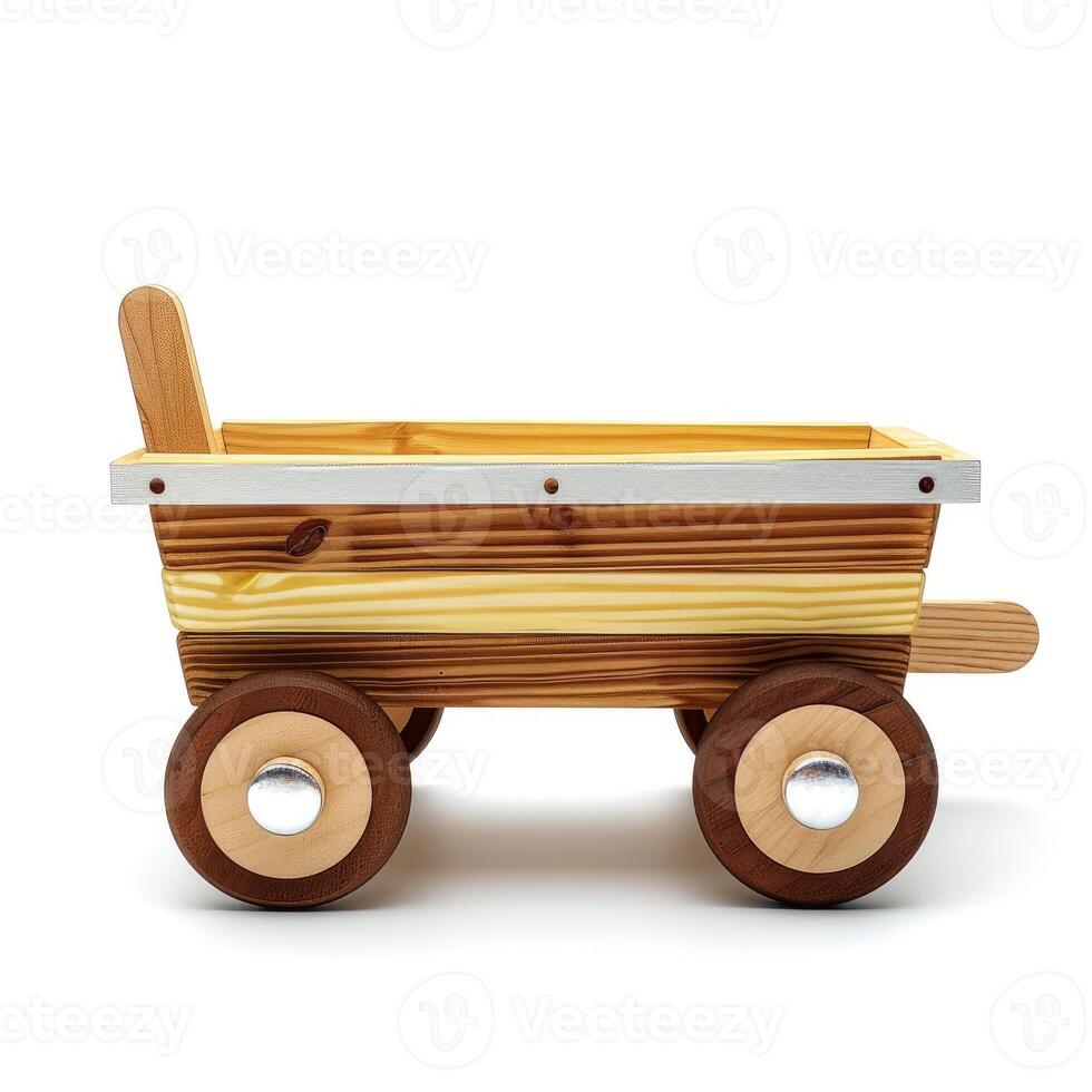 AI generated Children's wood and metal wagon toy isolated on white background, Ai Generated. photo