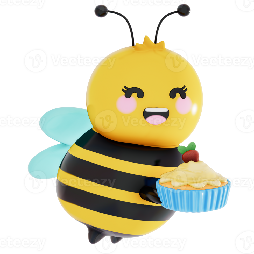 Happy Mother's day , baby bee with mini cupcake  on transparent background, 3D Rendering png