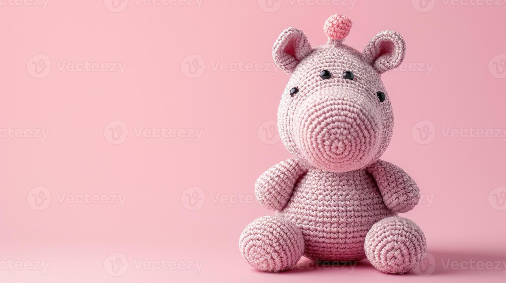 AI generated Crocheted hippopotamus toy vibrant backdrop, handcrafted and adorable, Ai Generated photo