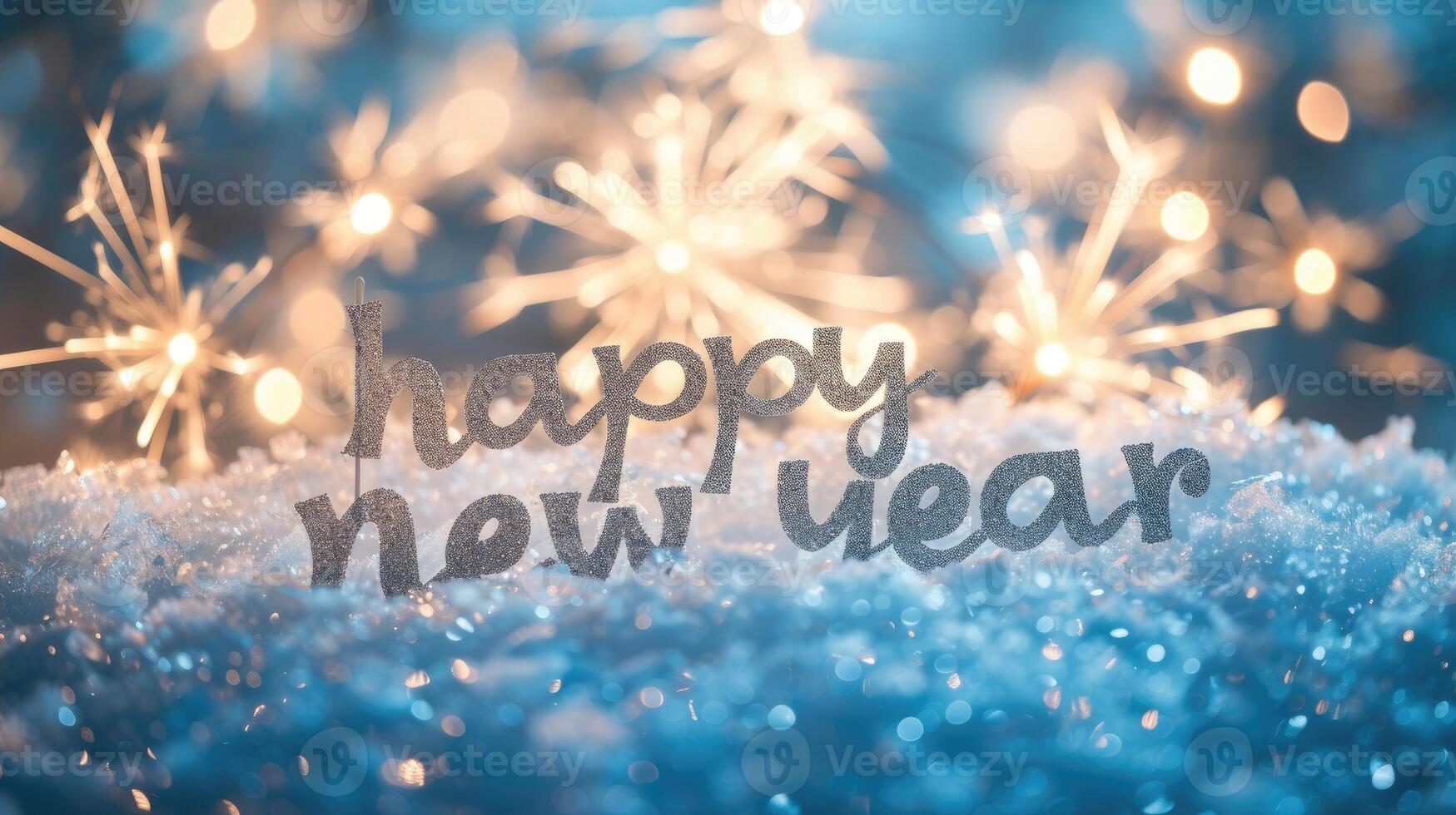 AI generated Happy New Year written in the snow on the ground, a wintry greeting, Ai Generated. photo