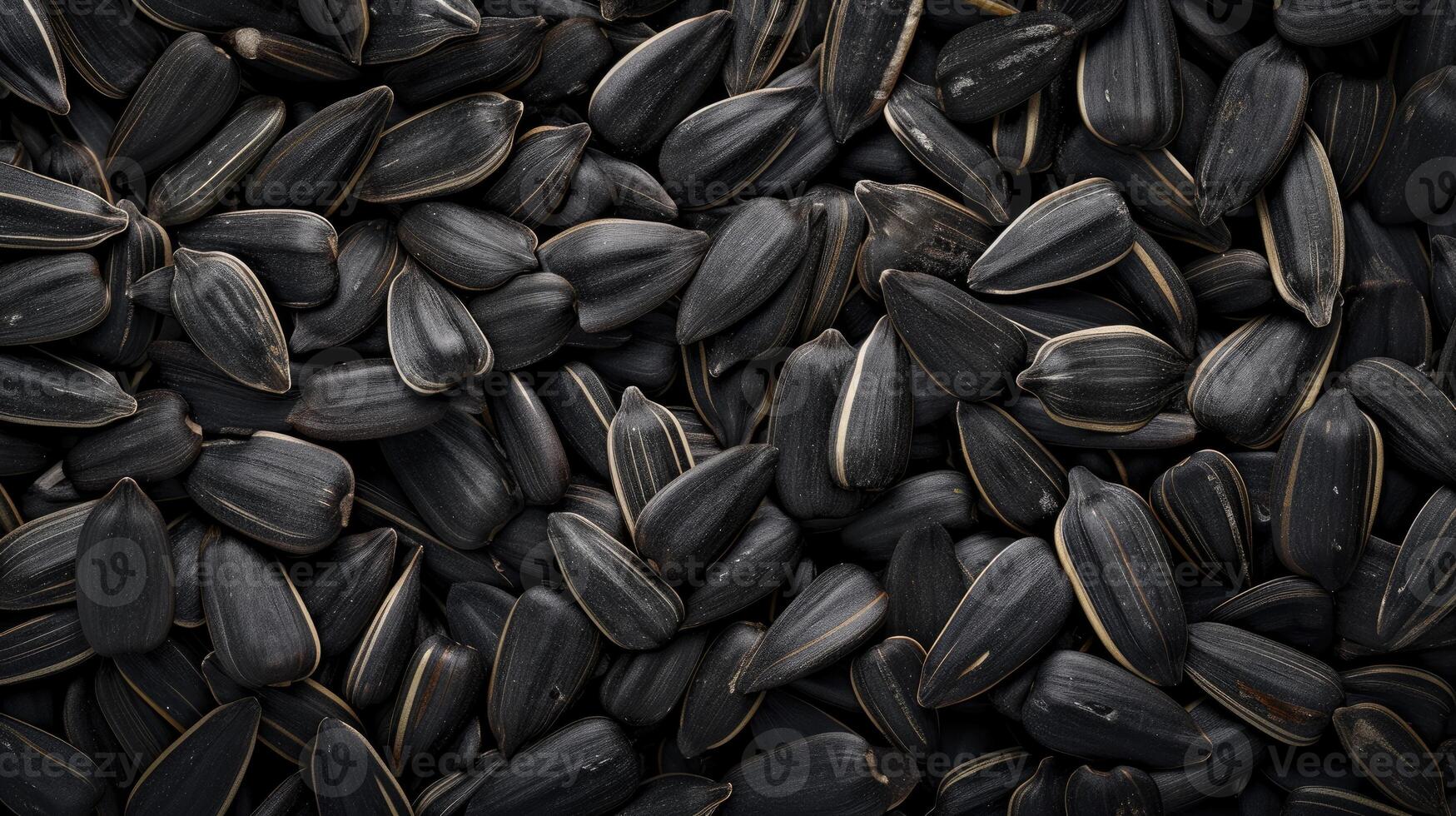 AI generated A panoramic view showcases the texture of black sunflower seeds, offering a captivating background. Ai Generated photo