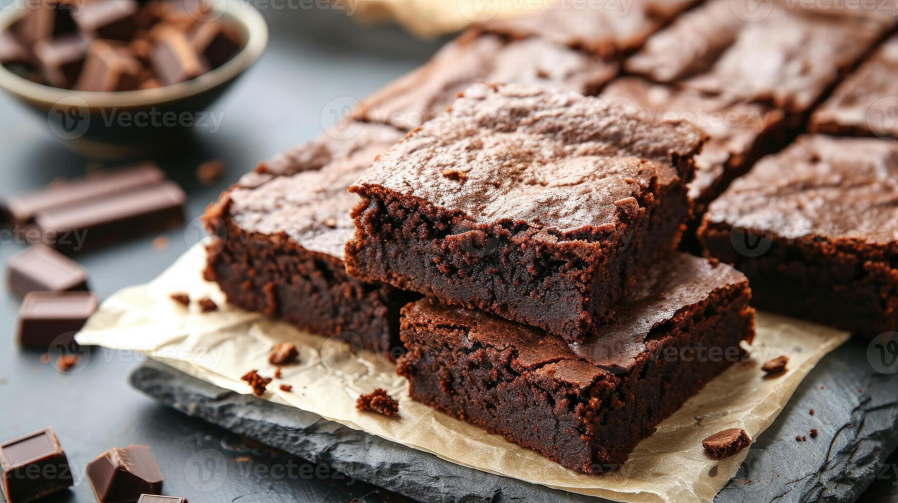 AI generated Tempting and fresh, chocolate brownies, a delicious treat for your taste buds, Ai Generated. photo