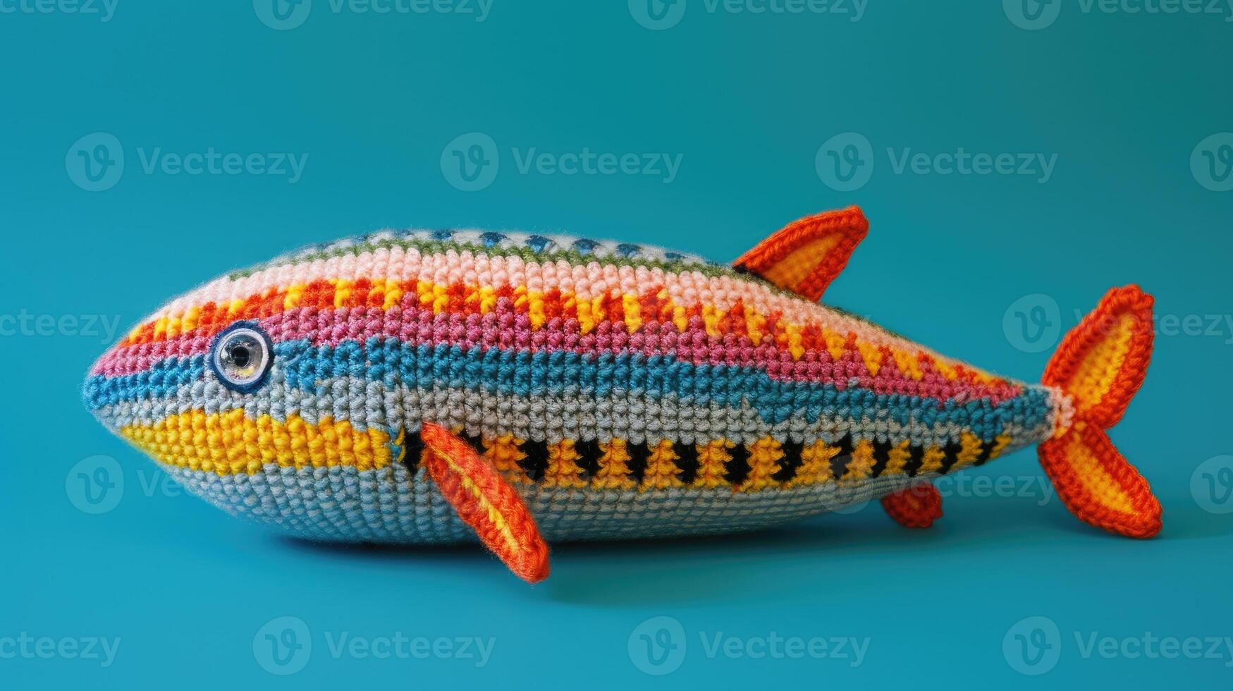 AI generated Crocheted mackerel toy vibrant backdrop, handcrafted and adorable, Ai Generated photo