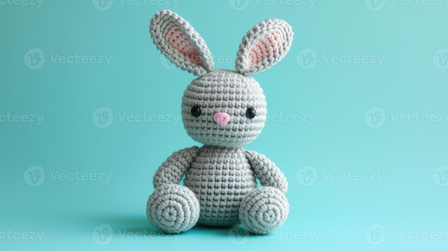 AI generated Crocheted rabbit toy vibrant backdrop, handcrafted and adorable, Ai Generated photo