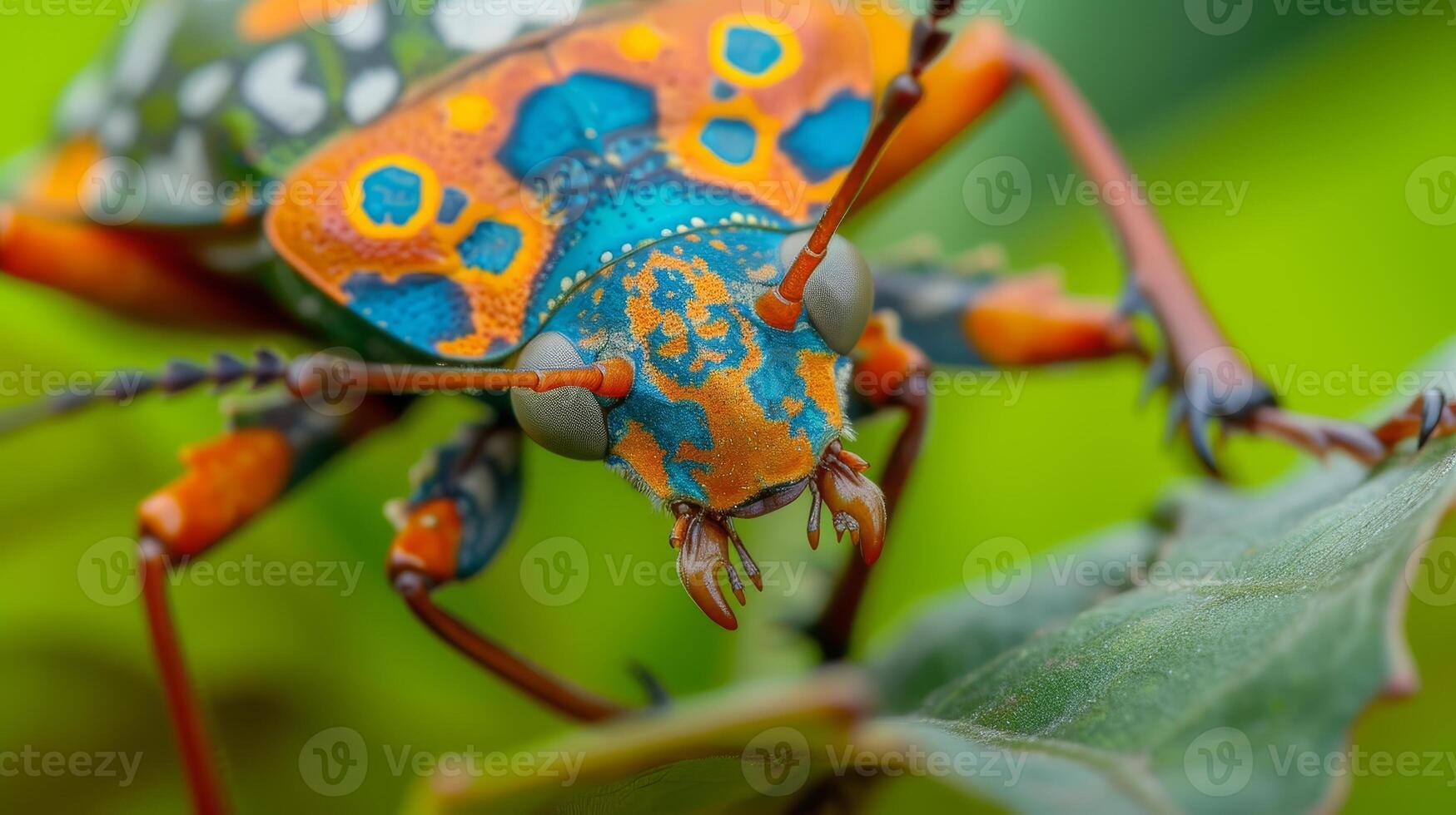 AI generated Close-up of a vibrant bug showcasing intricate patterns and bright colors, mesmerizing, Ai Generated. photo