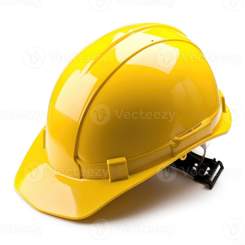 AI generated Yellow construction worker helmet isolated on white background for safety designs, Ai Generated. photo