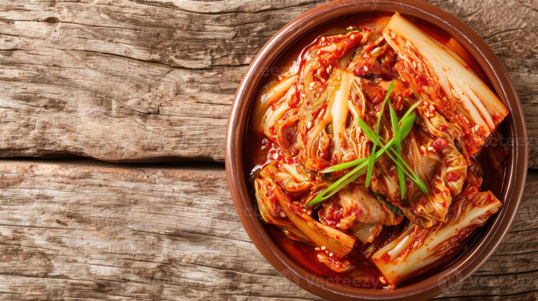 AI generated Kimchi cabbage in a bowl, set against a wooden background, a traditional Korean delight, Ai Generated. photo