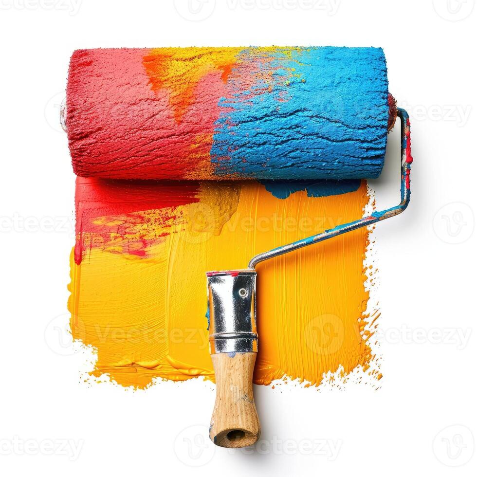 AI generated Loaded paint roller isolated on a white background, essential for painting projects, Ai Generated. photo