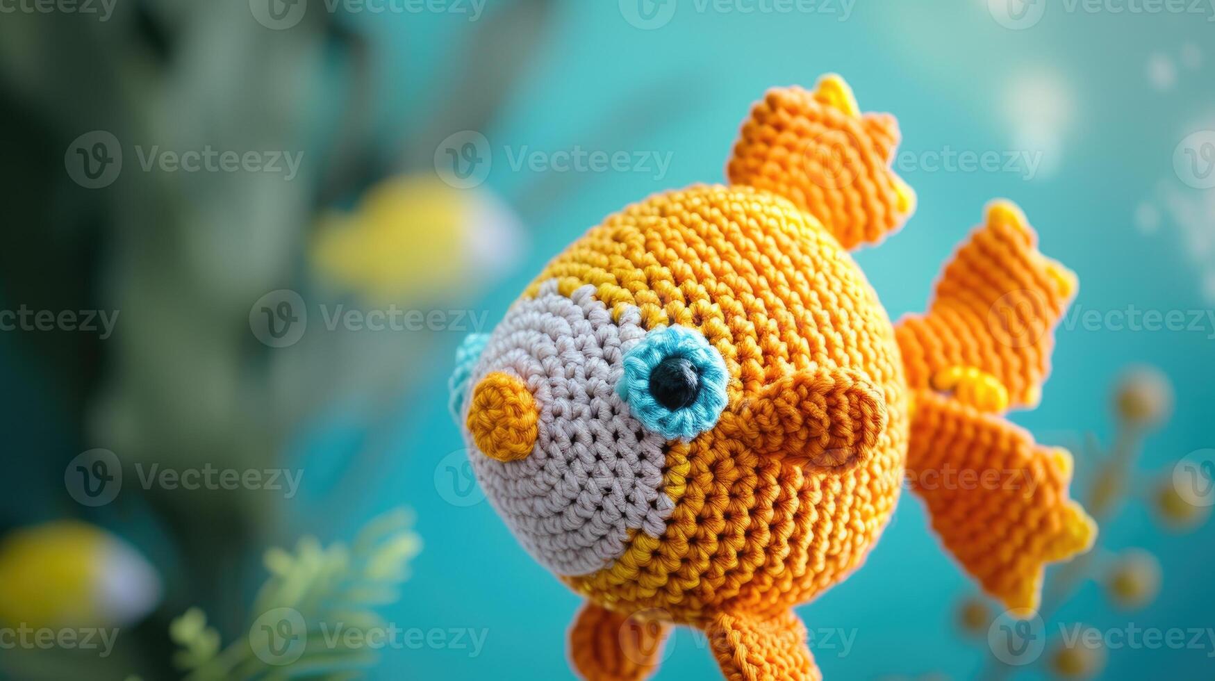AI generated Crocheted fish toy vibrant backdrop, handcrafted and adorable, Ai Generated photo