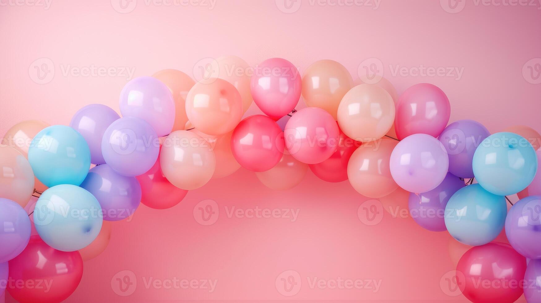 AI generated Helium balloons arch on a pastel background, creating a festive scene, Ai Generated. photo