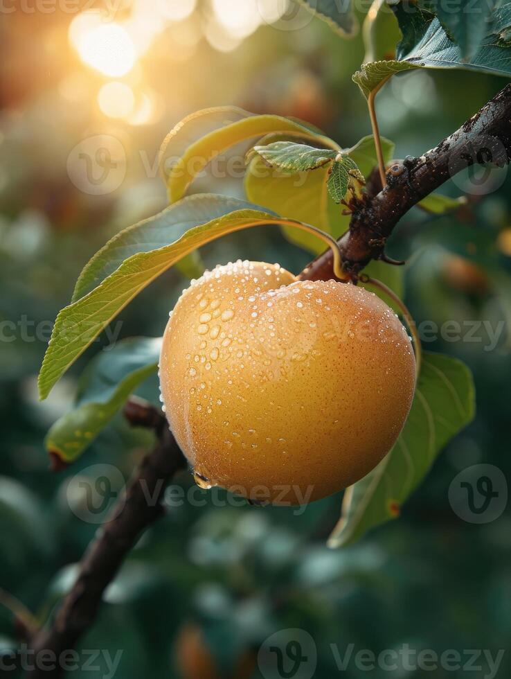 AI generated Juicy apricot with velvety skin glows in morning light, exuding vibrant allure, Ai Generated photo