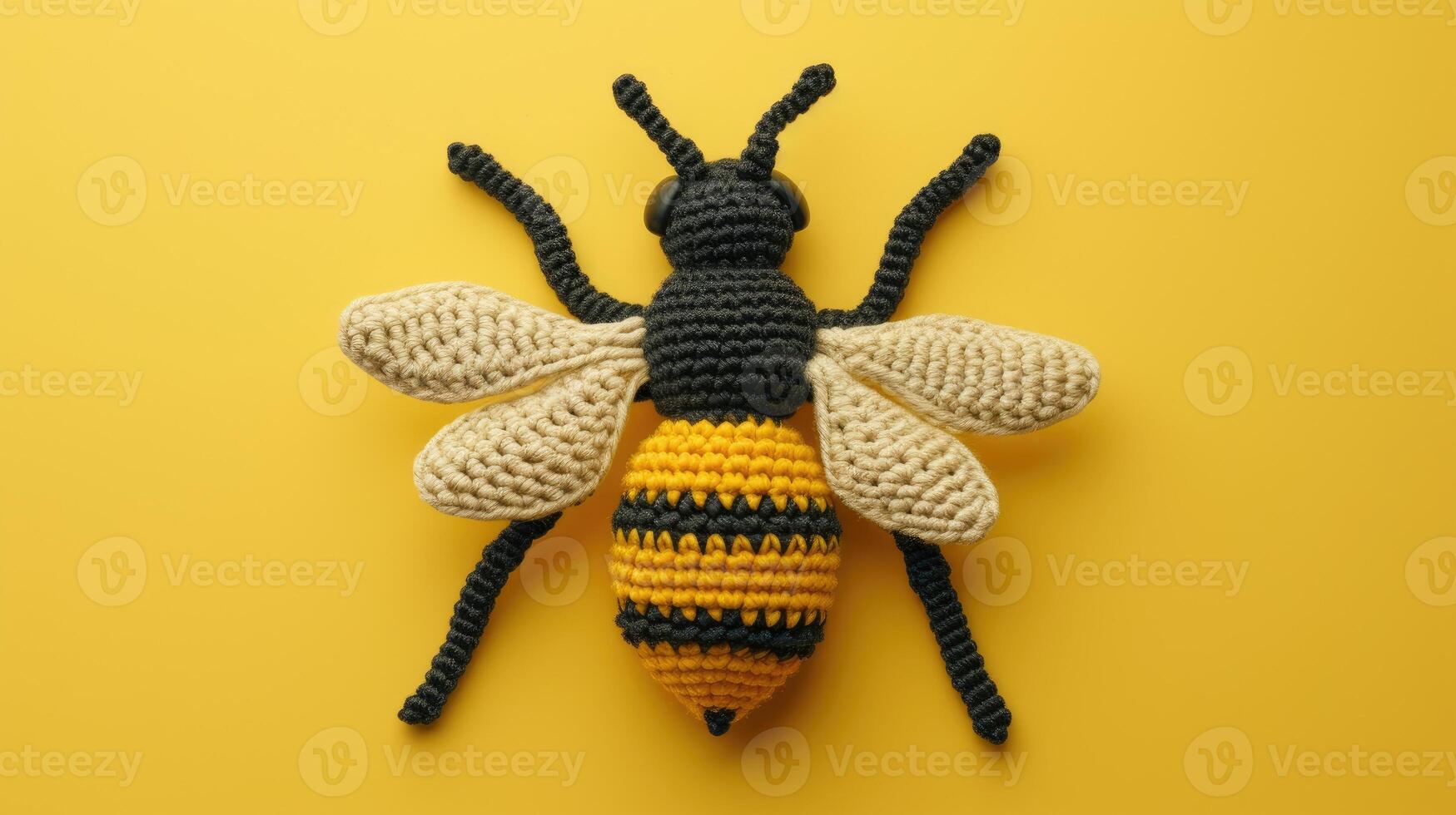 AI generated Crocheted wasp toy vibrant backdrop, handcrafted and adorable, Ai Generated photo