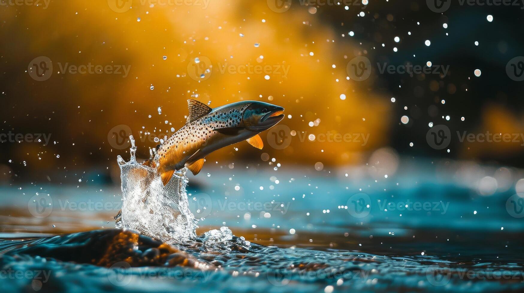 AI generated Energetic fish leaps out of the water, caught mid-air in a dynamic jump, Ai Generated. photo