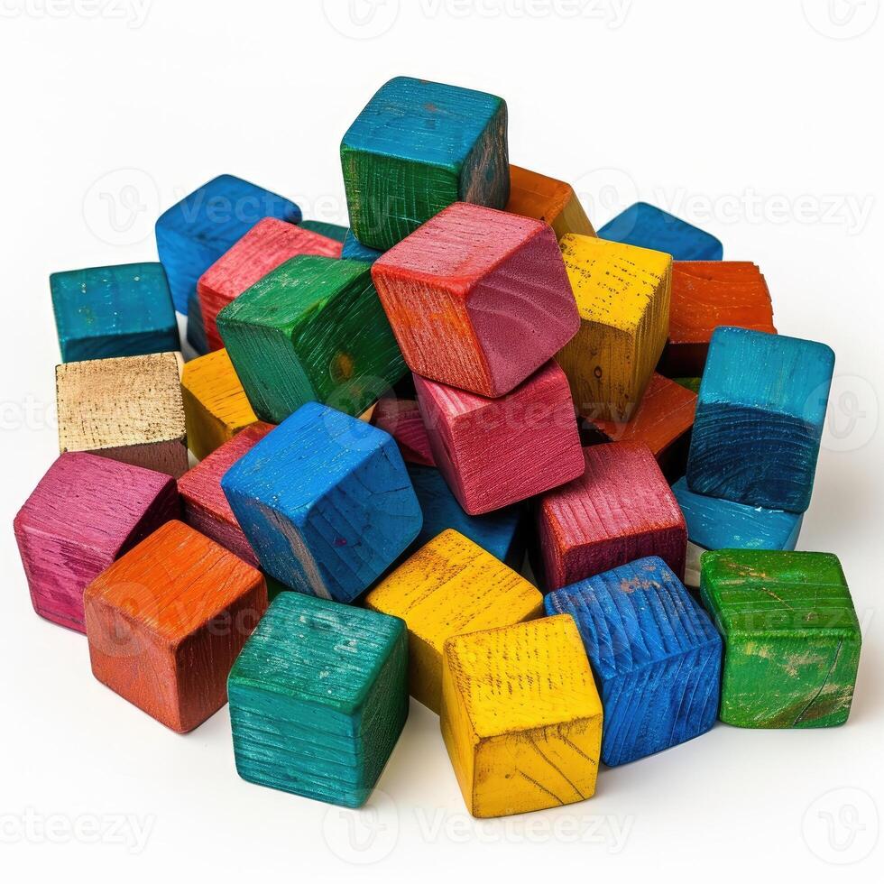 AI generated Colorful wooden blocks, children's creativity in vibrant stacks. Playful learning, Ai Generated. photo