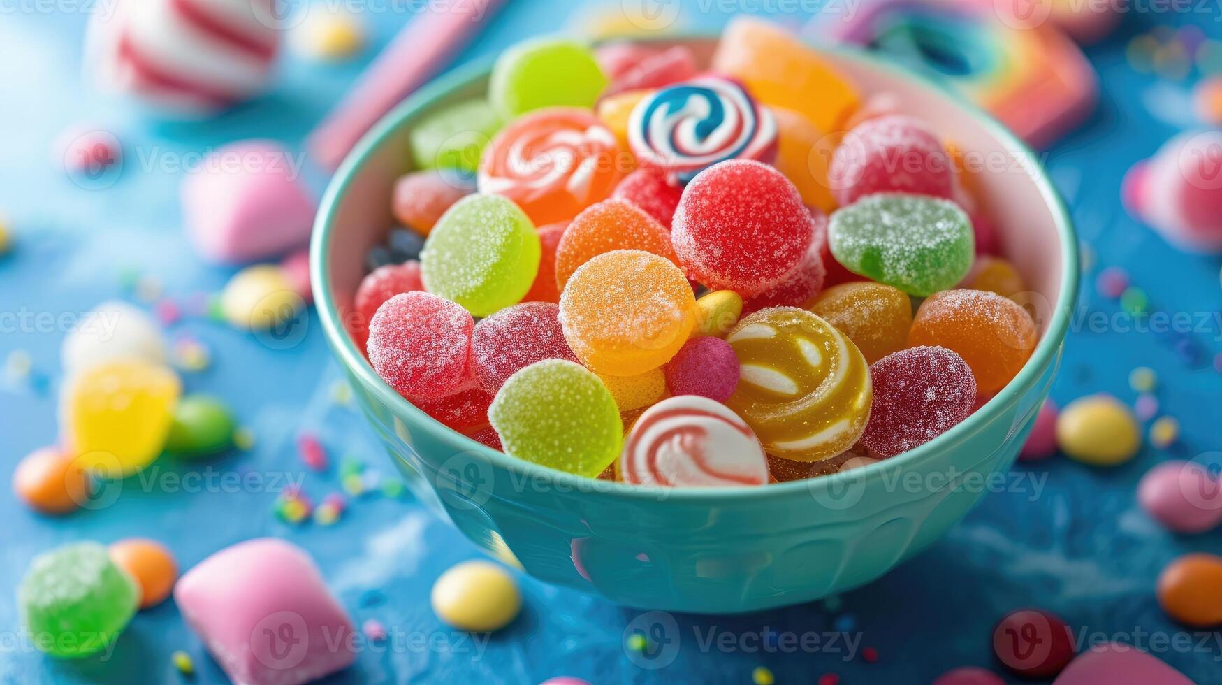 AI generated Vibrant bowl filled with an array of colorful candies, tempting and delightful, Ai Generated photo