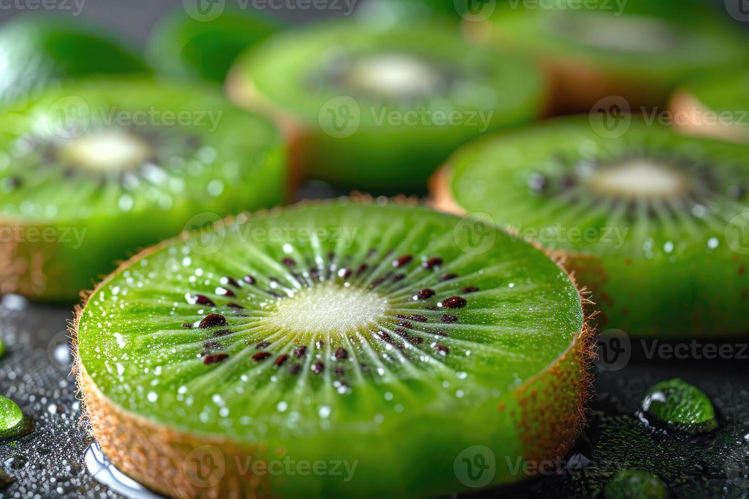 AI generated Kiwi fruit, vibrant with bright green flesh and tiny black seeds, Ai Generated photo