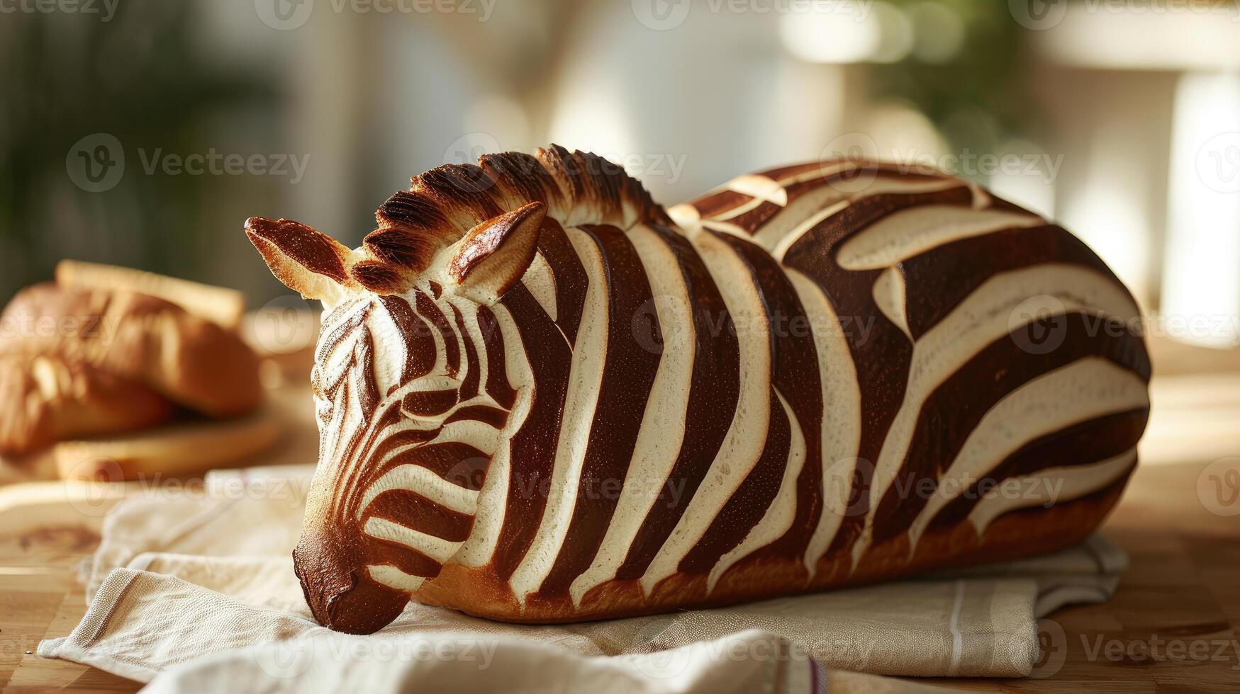 AI generated Artisanal worm shaped bread loaf displayed on rustic tabletop, Ai Generated photo