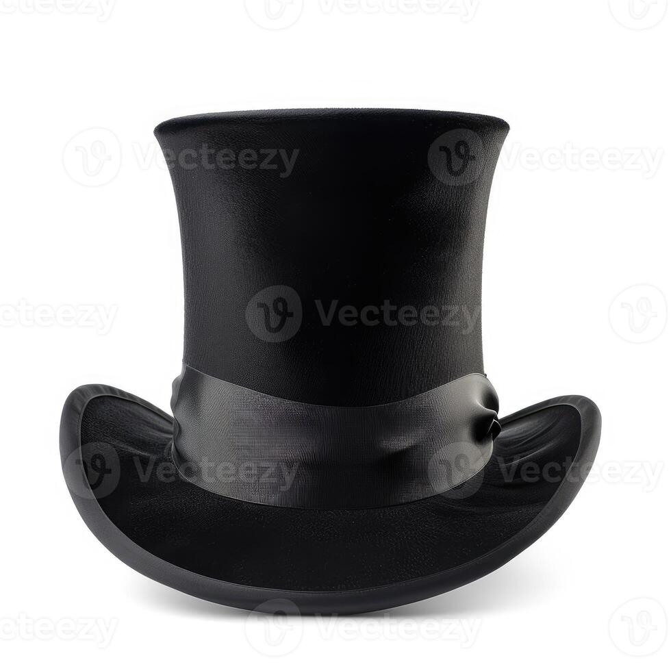 AI generated Stylish black top hat isolated on white background for classy fashion designs, Ai Generated. photo