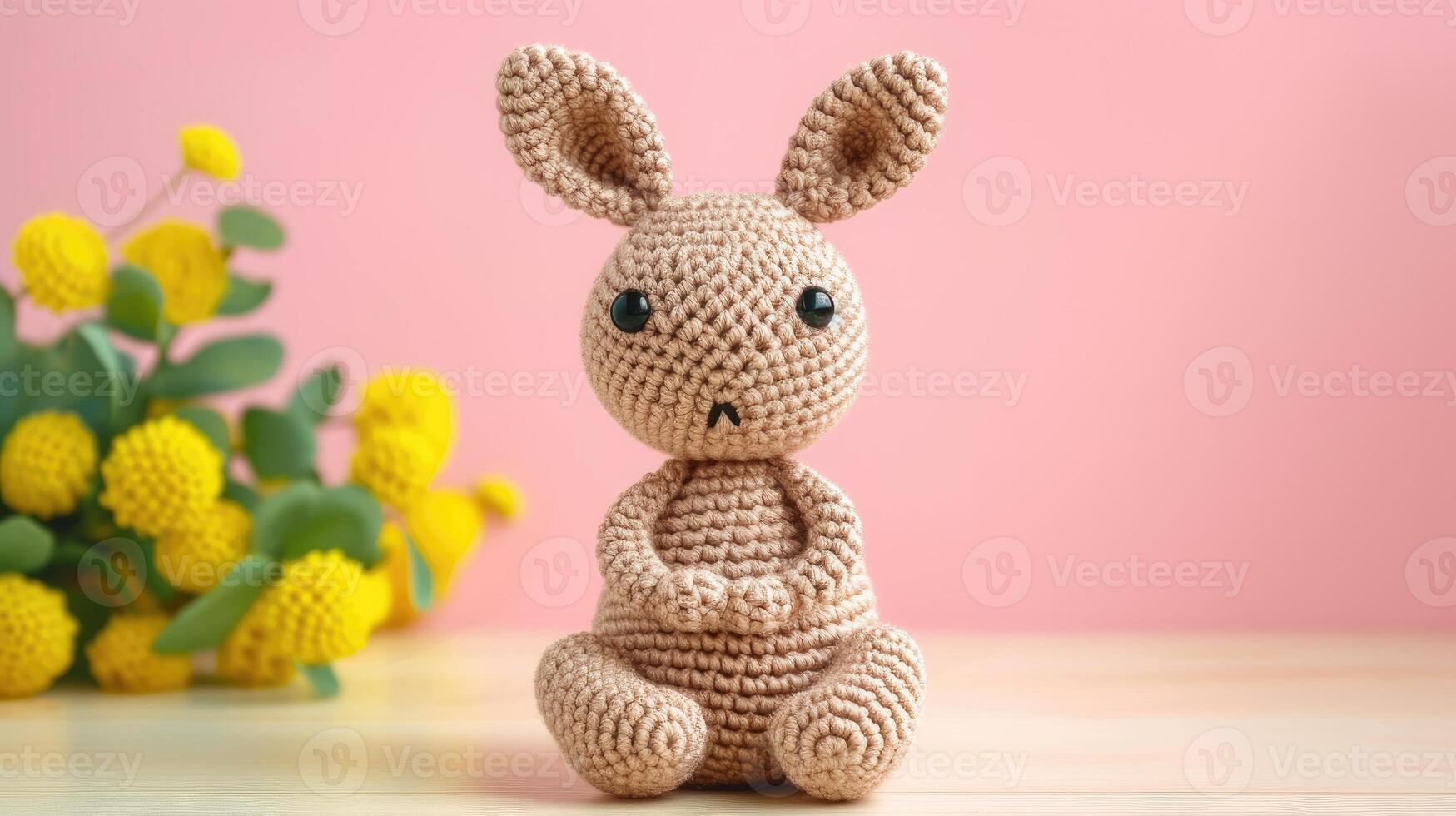 AI generated Crocheted kangaroo toy vibrant backdrop, handcrafted and adorable, Ai Generated photo