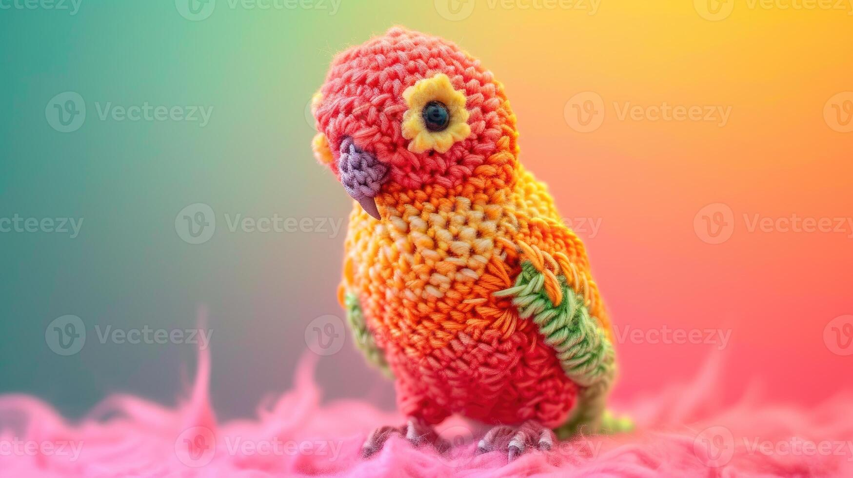 AI generated Crocheted parrot toy vibrant backdrop, handcrafted and adorable, Ai Generated photo