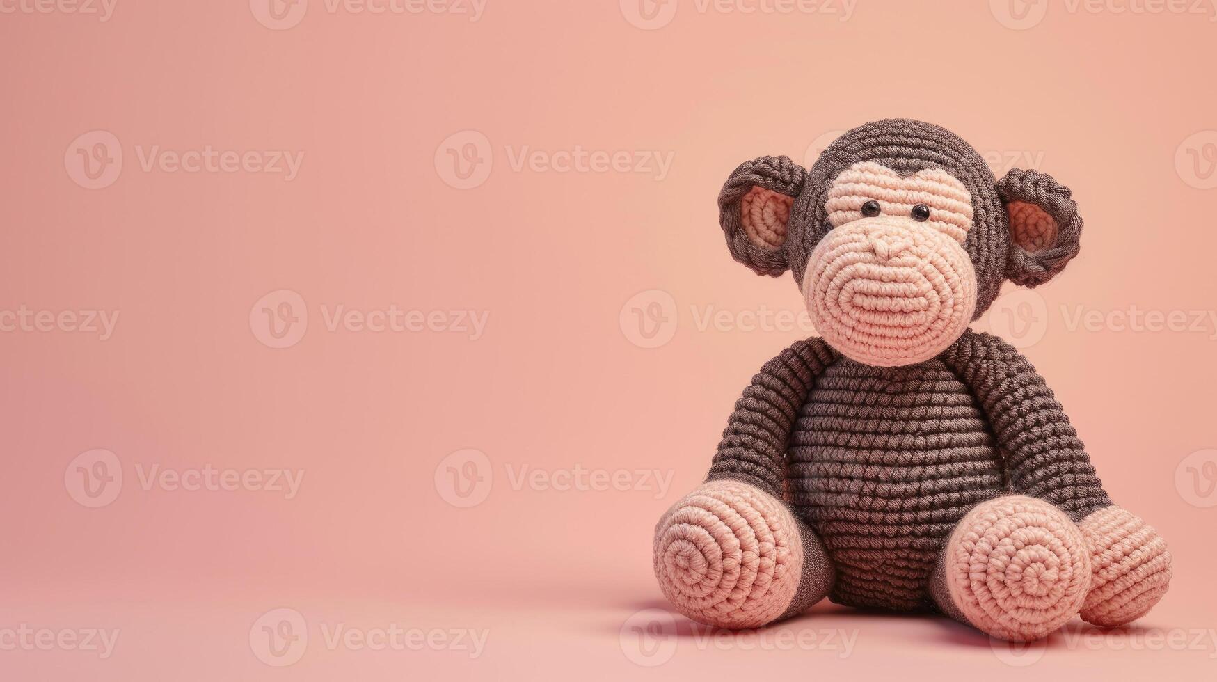 AI generated Crocheted monkey toy vibrant backdrop, handcrafted and adorable, Ai Generated photo