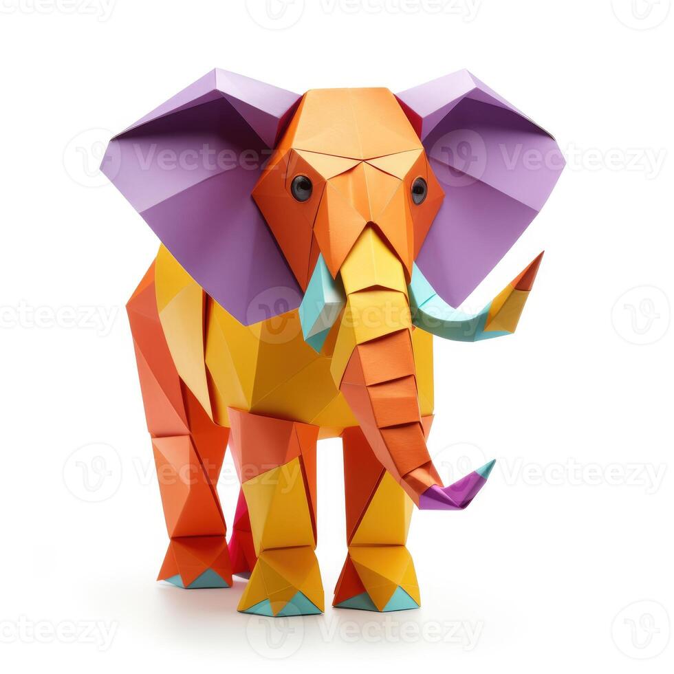 ai generado vistoso origami elefante, único papel polígono obra de arte, ideal mascota concepto, ai generado foto