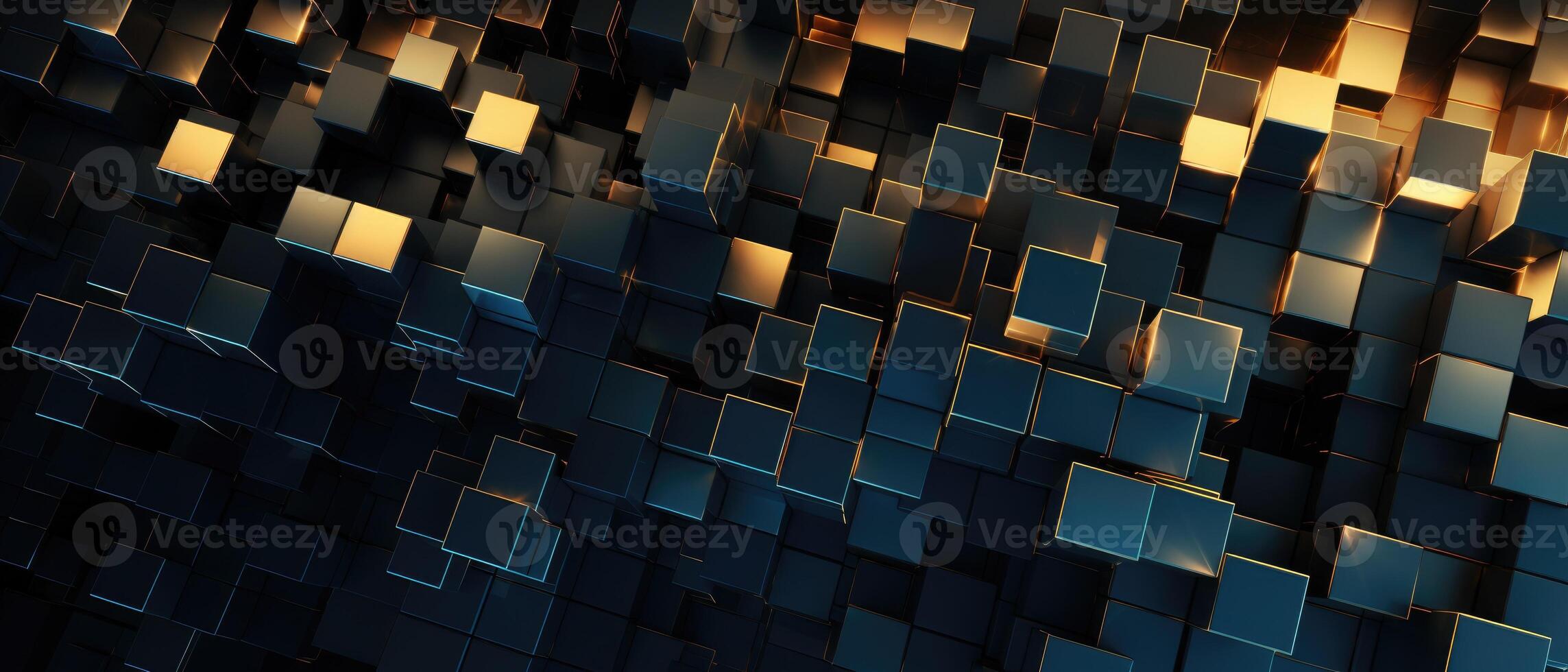 AI generated Dark blue and gold cube or tile mosaic, forming an abstract background with a luxurious feel, Ai Generated photo
