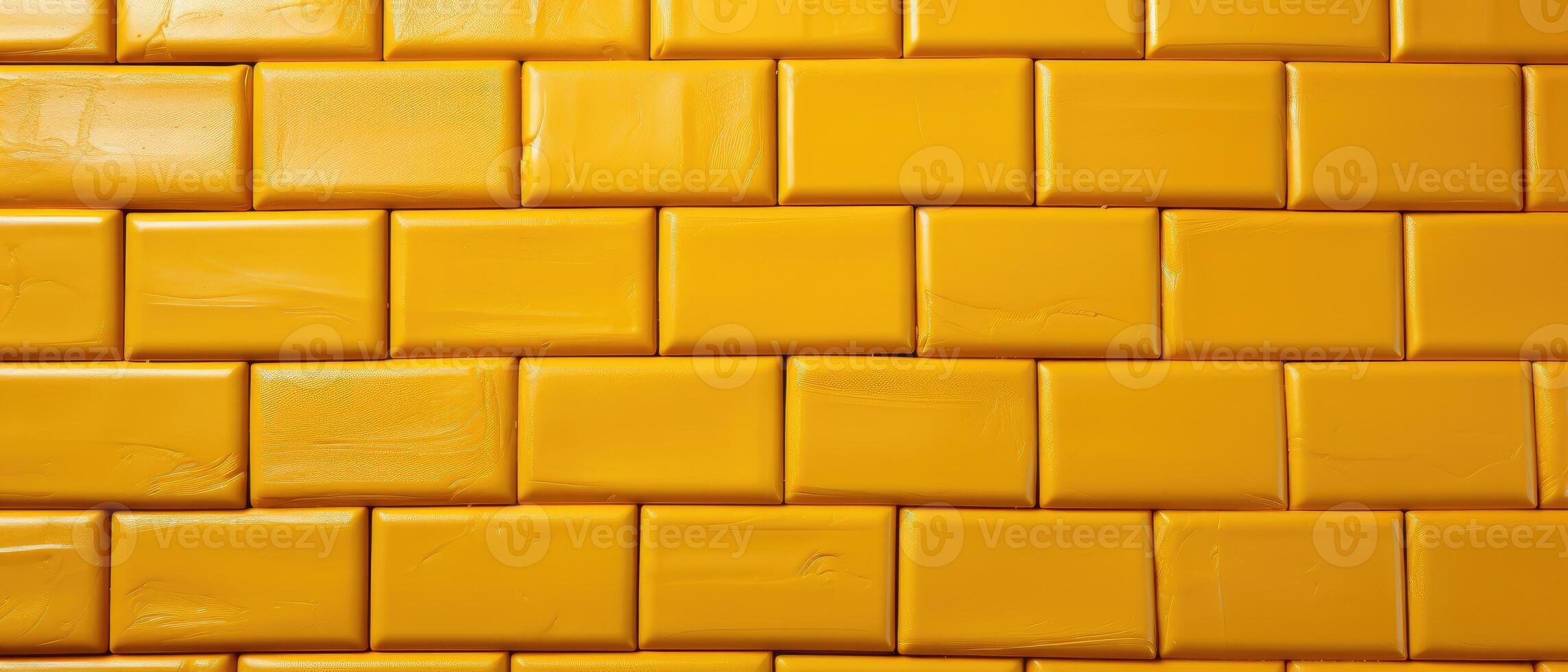 AI generated A wide background banner panorama showcasing yellow-colored square brick subway tiles wall texture, Ai Generated. photo