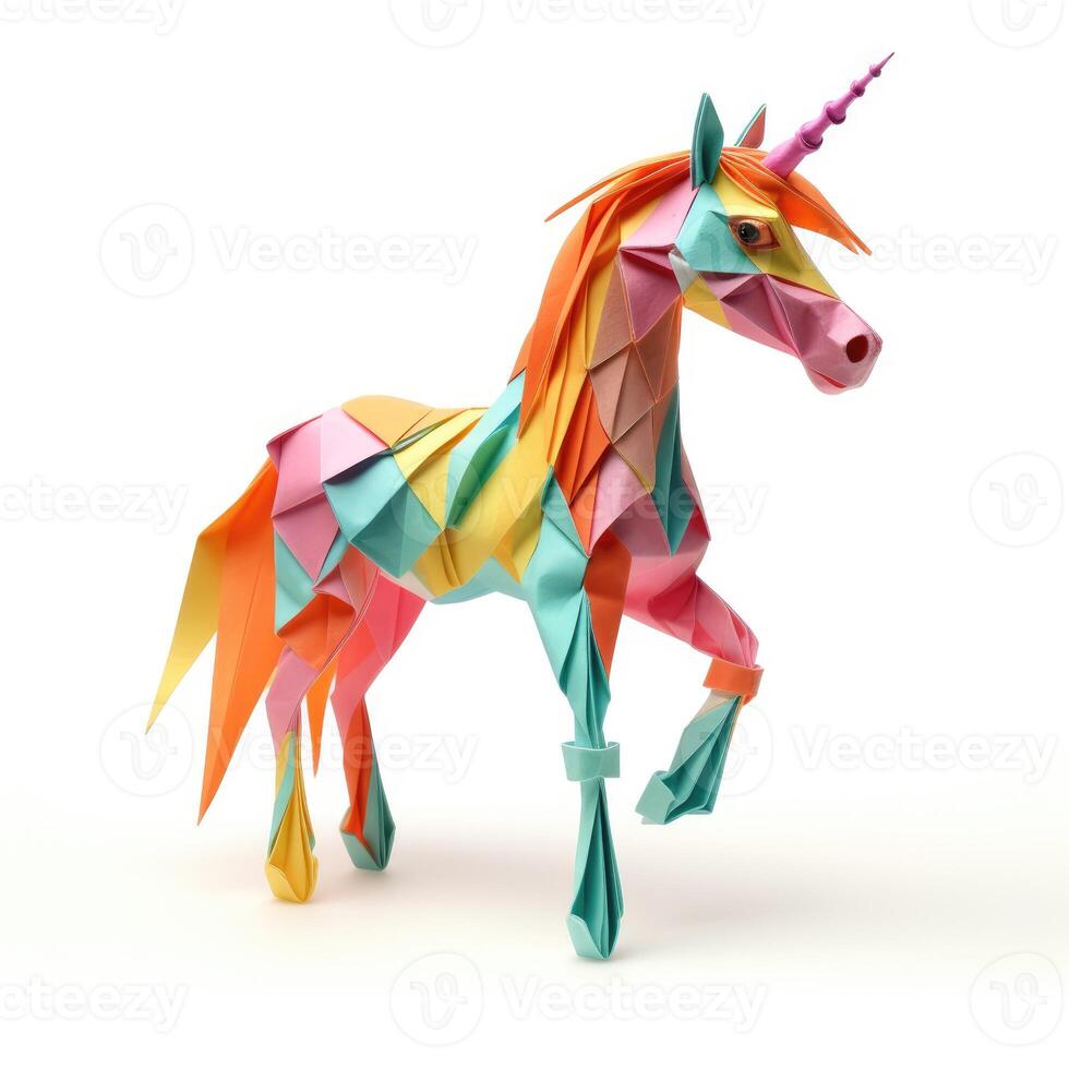 AI generated Colorful Origami unicorn, Unique Paper Polygon Artwork, Ideal Pet Concept, Ai Generated photo