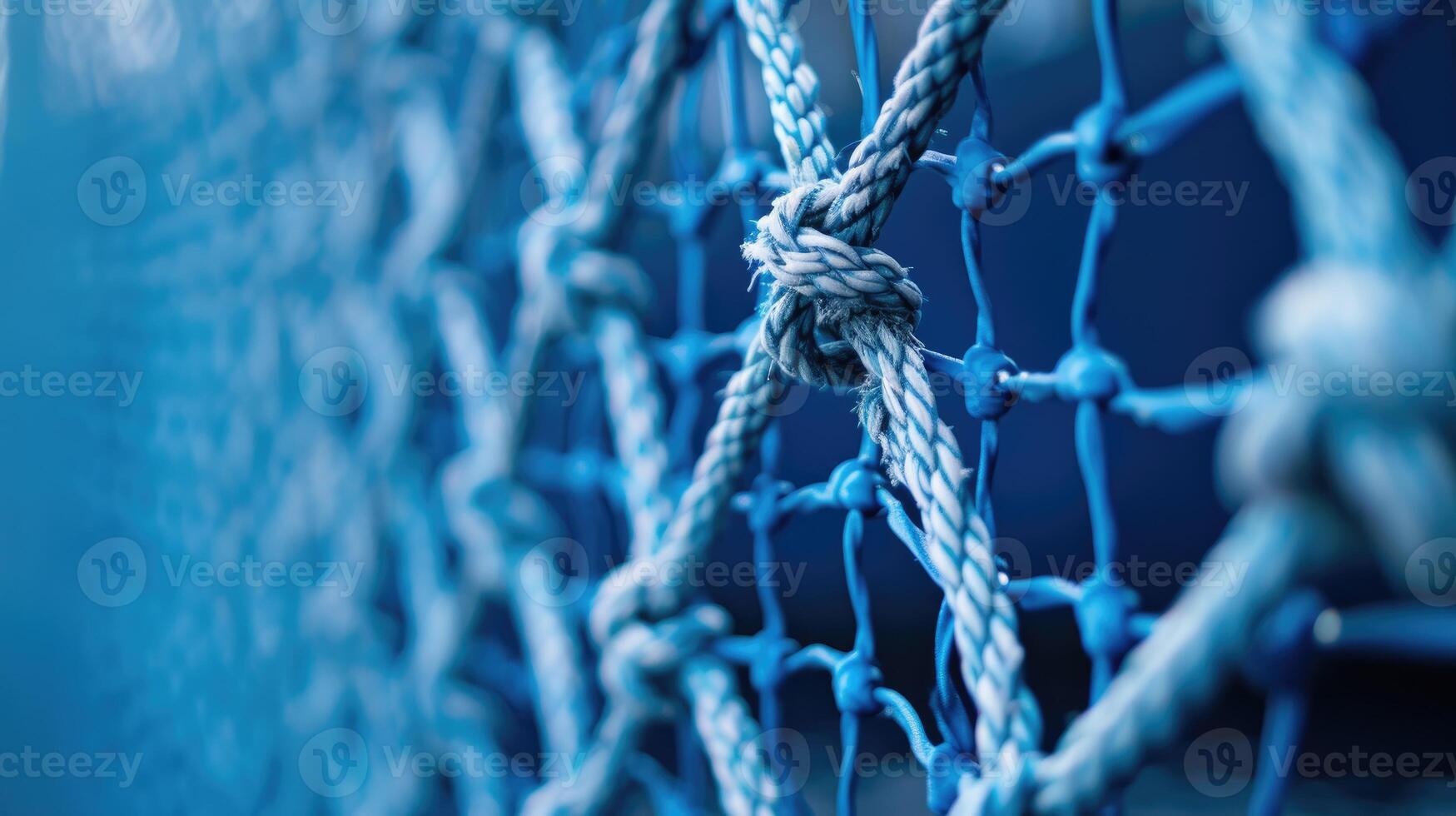 AI generated Explore the intricate pattern and texture of blue netting up close, adorned with delicate white elements, Ai Generated. photo