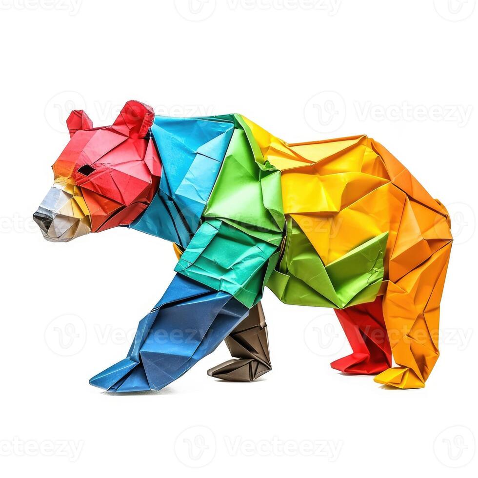 AI generated Colorful Origami bear, Unique Paper Polygon Artwork, Ideal Pet Concept, Ai Generated photo