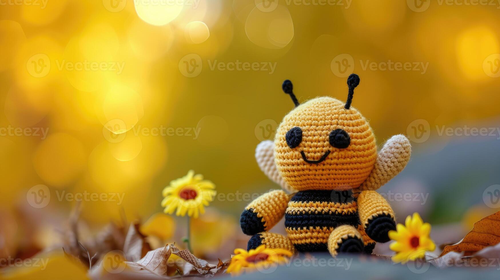 AI generated Crocheted bee toy vibrant backdrop, handcrafted and adorable, Ai Generated photo