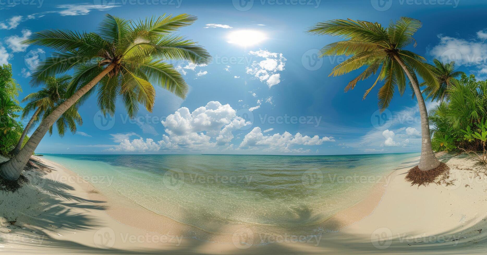 AI generated Indulge in the beauty of a 360-degree tropical beach view, a serene oasis of sun, sea, and sand. Ai Generated. photo