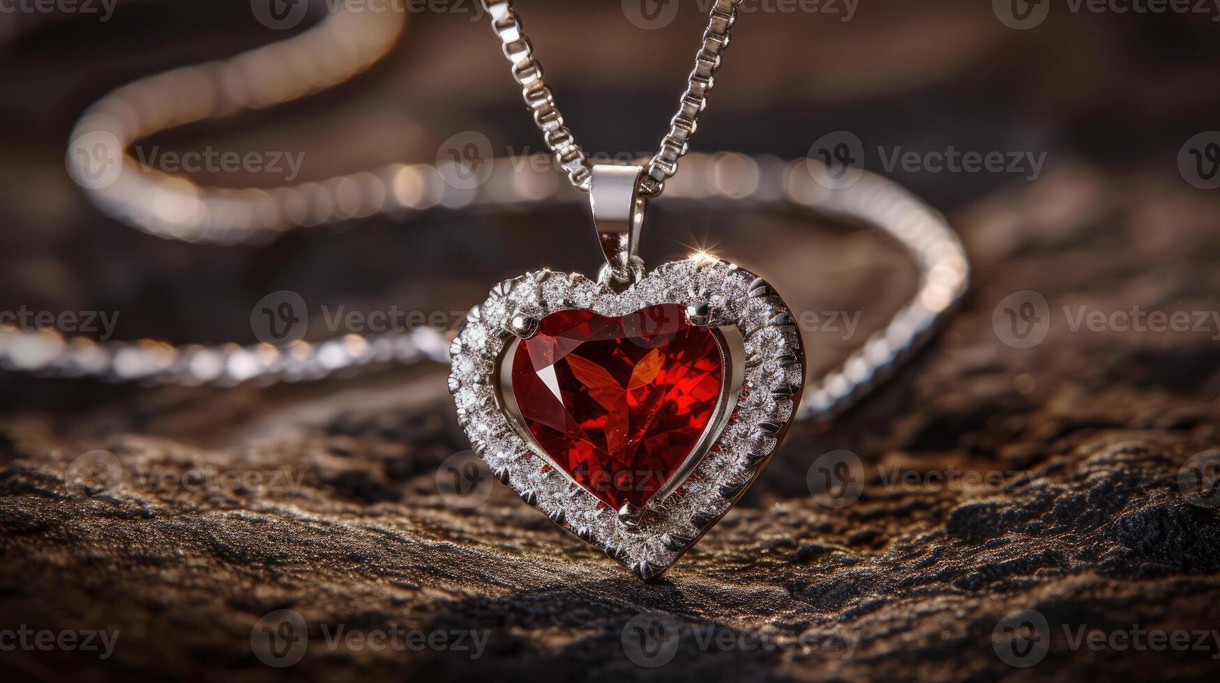 AI generated Red stone heart pendant, beautifully accented with diamonds for a luxurious touch, Ai Generated photo