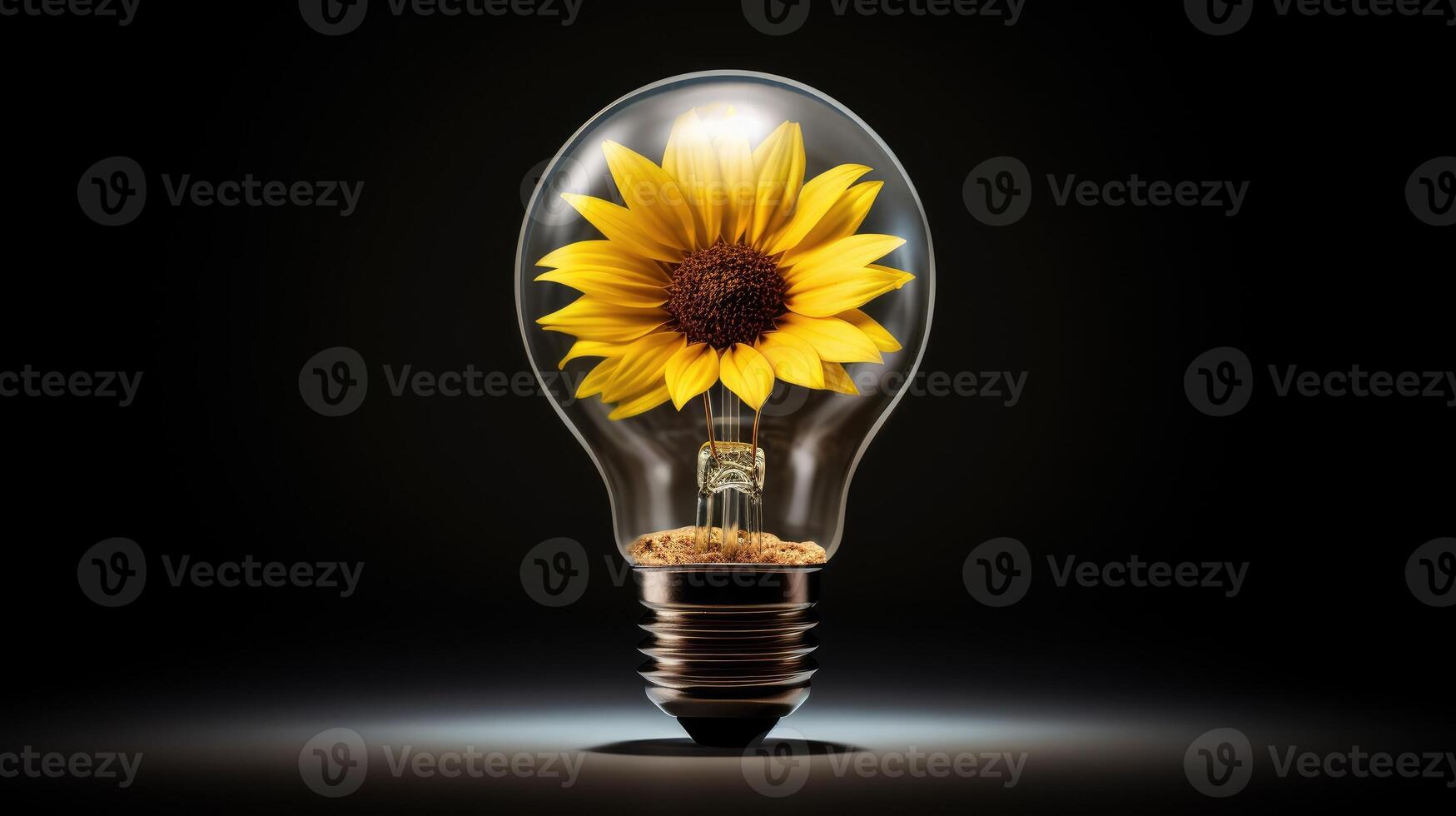 ai generado el fusión de un girasol dentro un ligero bulbo, representando un concepto de innovador y Fresco ideas, ai generado foto