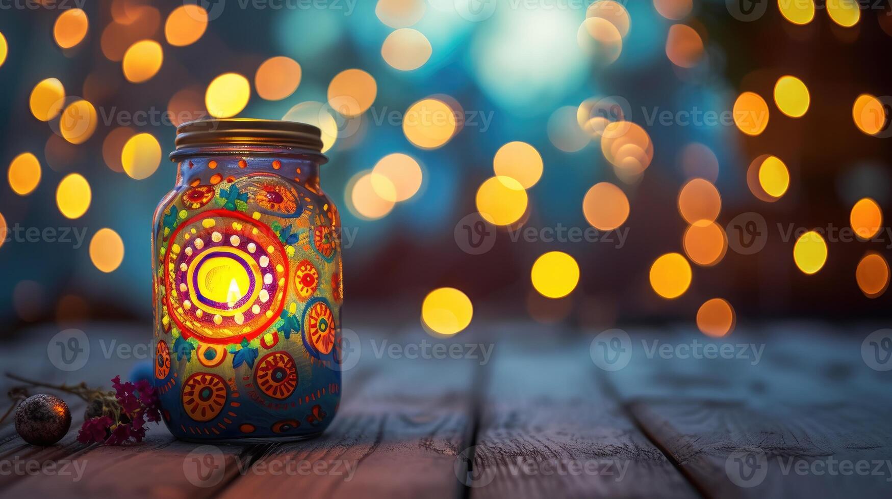 AI generated Colorfully designed jar in front of lights, creating a vivid and enchanting scene, Ai Generated photo