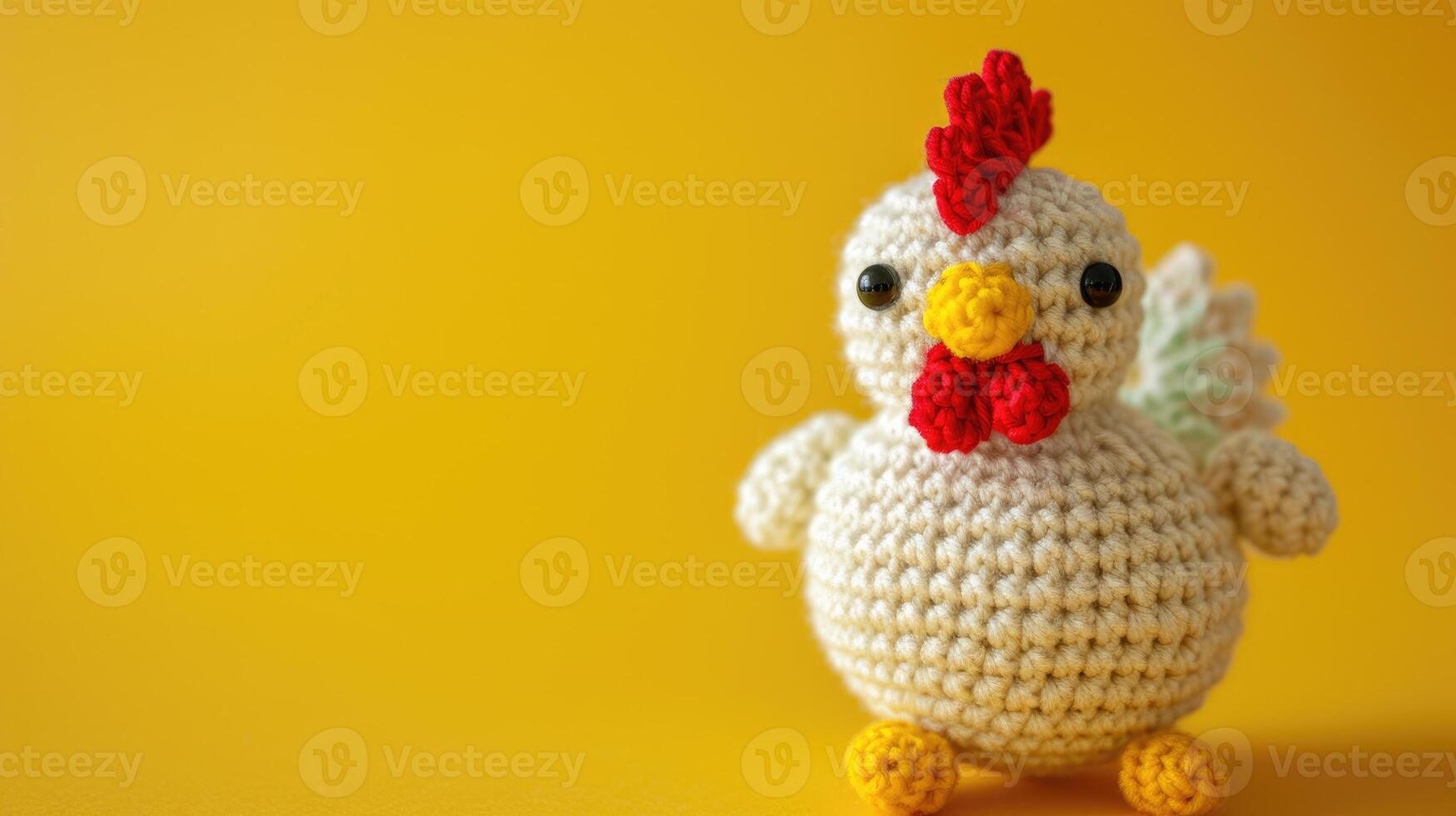 AI generated Crocheted chicken toy vibrant backdrop, handcrafted and adorable, Ai Generated photo
