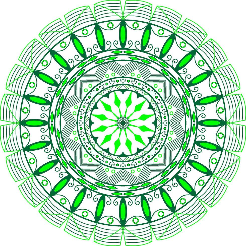 A circular green and white mandala design with a circular pattern vector