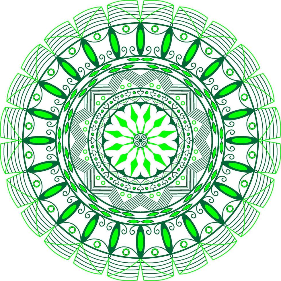 A circular green and white mandala design with a circular pattern vector