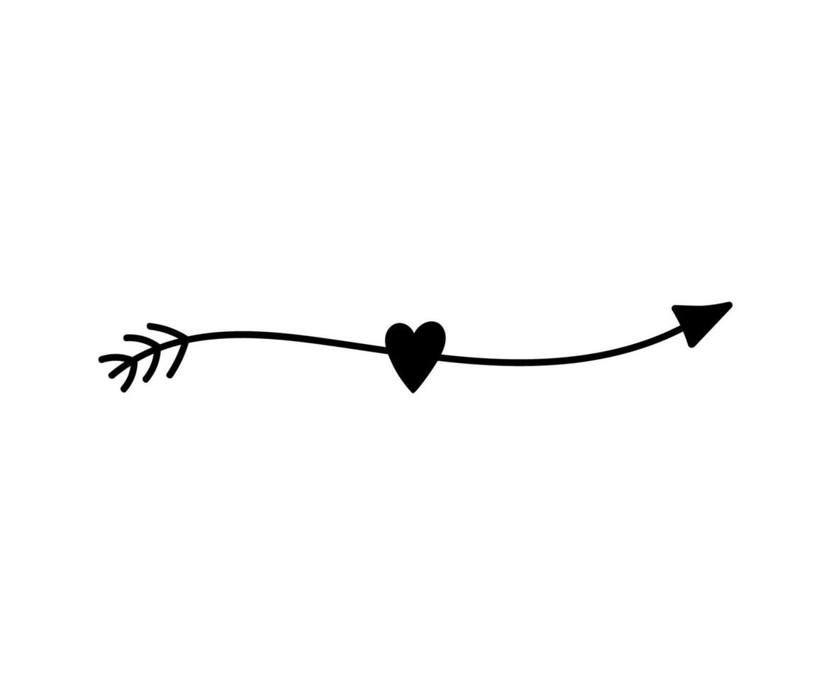 Cute doodle arrow with heart isolated on white background. Vector hand-drawn illustration. Perfect for Valentine's Day designs, cards, invitations, decorations.