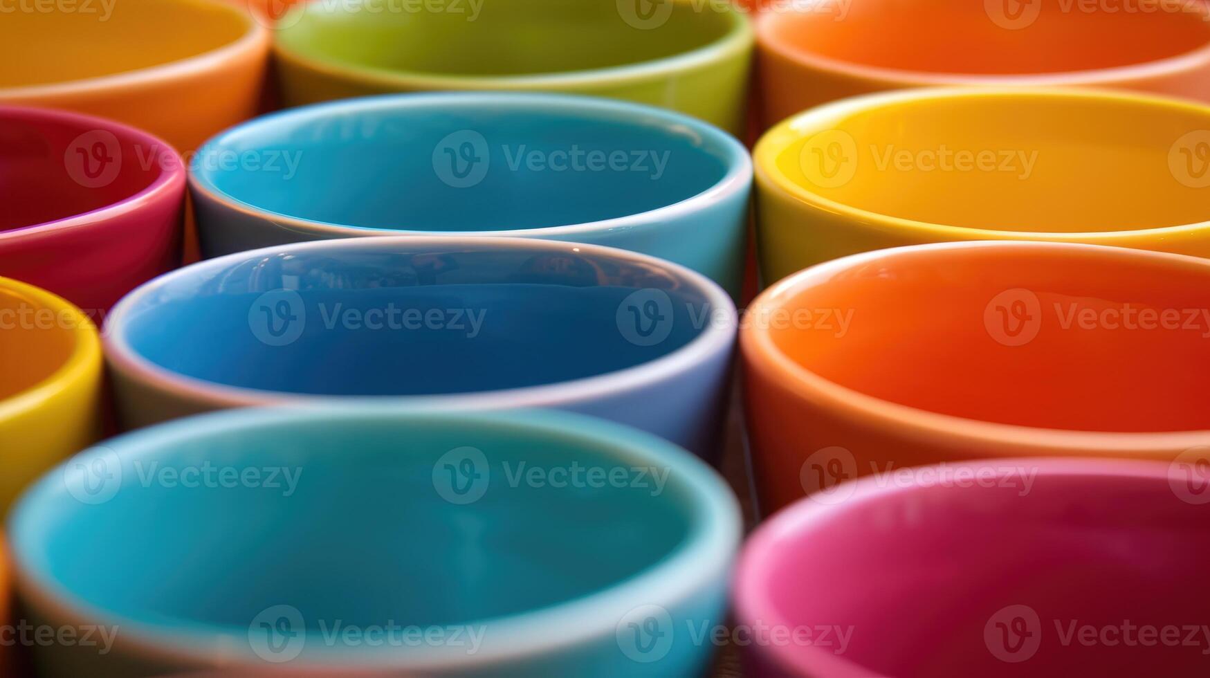 ai generado explorar el vibrante encanto de un de cerca ver presentando vistoso tazas apilado en parte superior de cada otro en un juguetón acuerdo, ai generado. foto