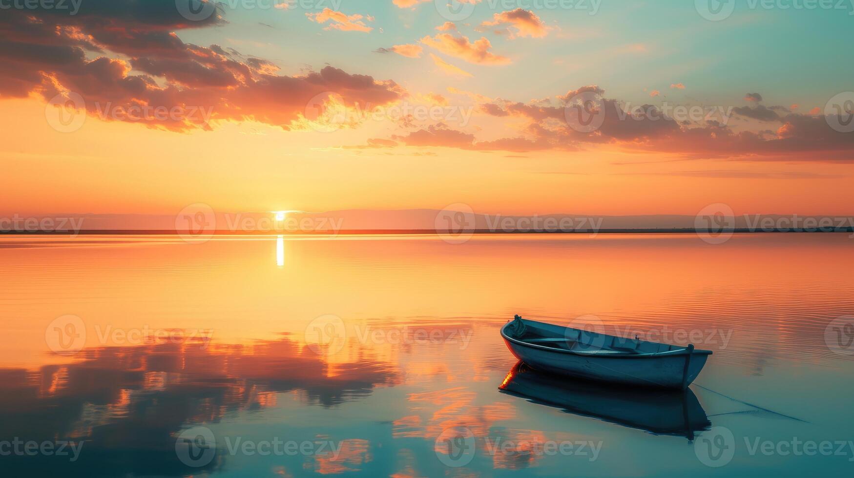 AI generated Experience the serenity of a boat sailing under the warm hues of a sunset, post golden hour. Nature's embrace. Ai Generated. photo