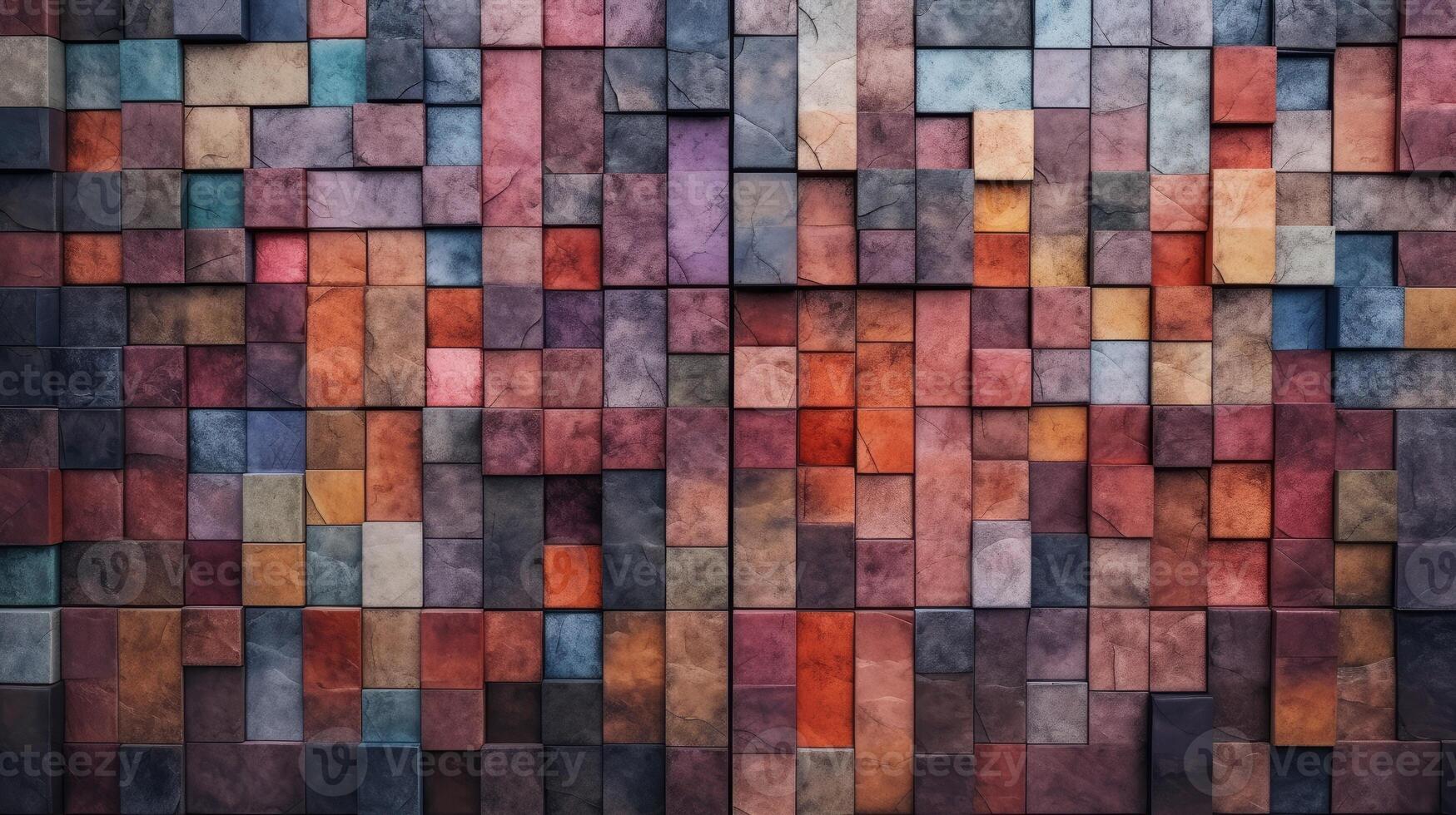 AI generated Vibrant, multi-colored stone tiles with a grungy texture, perfect for cubist-style wall art and decor backdrops, Ai Generated photo