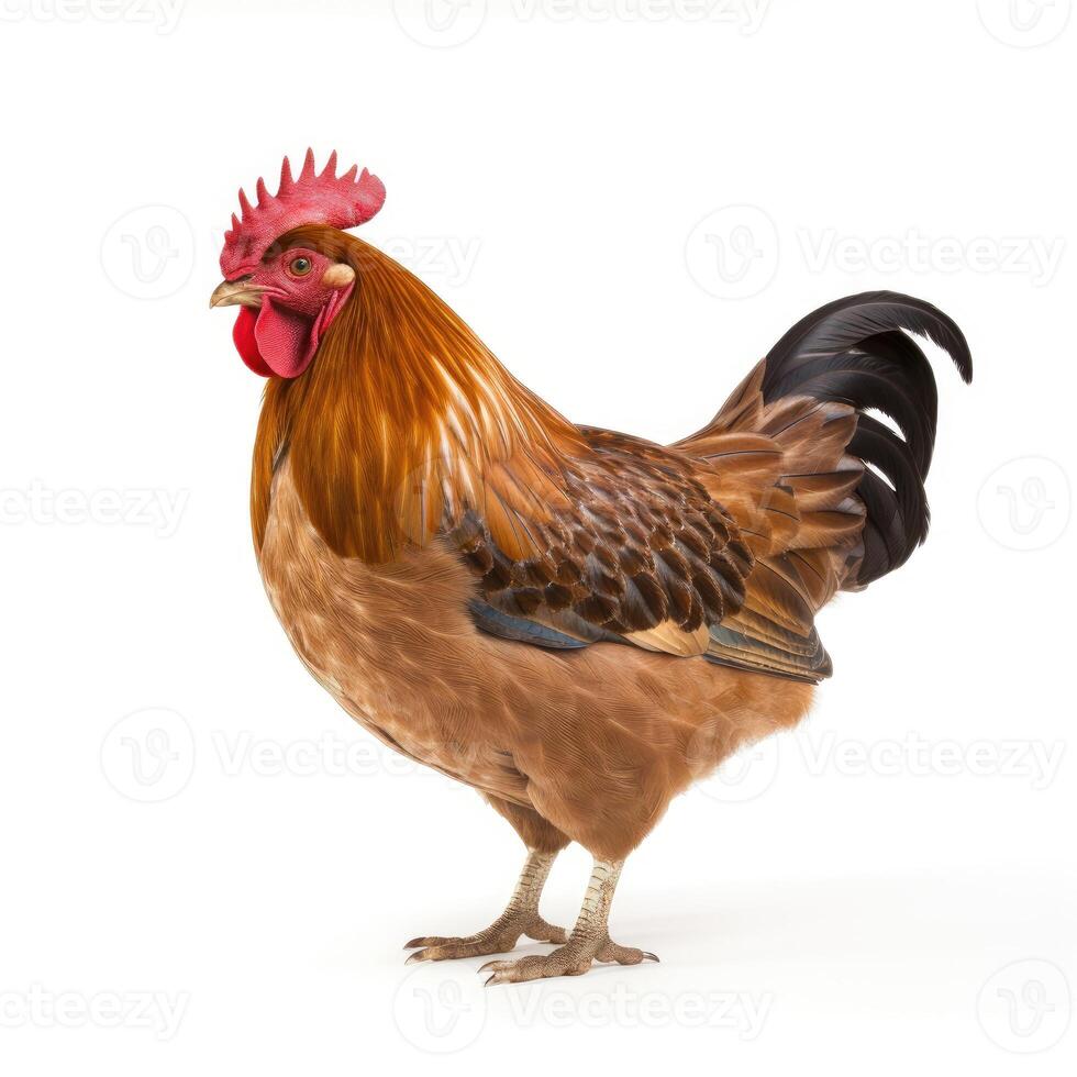 AI generated A striking chicken image, clear and bold on a white backdrop, Ai Generated photo