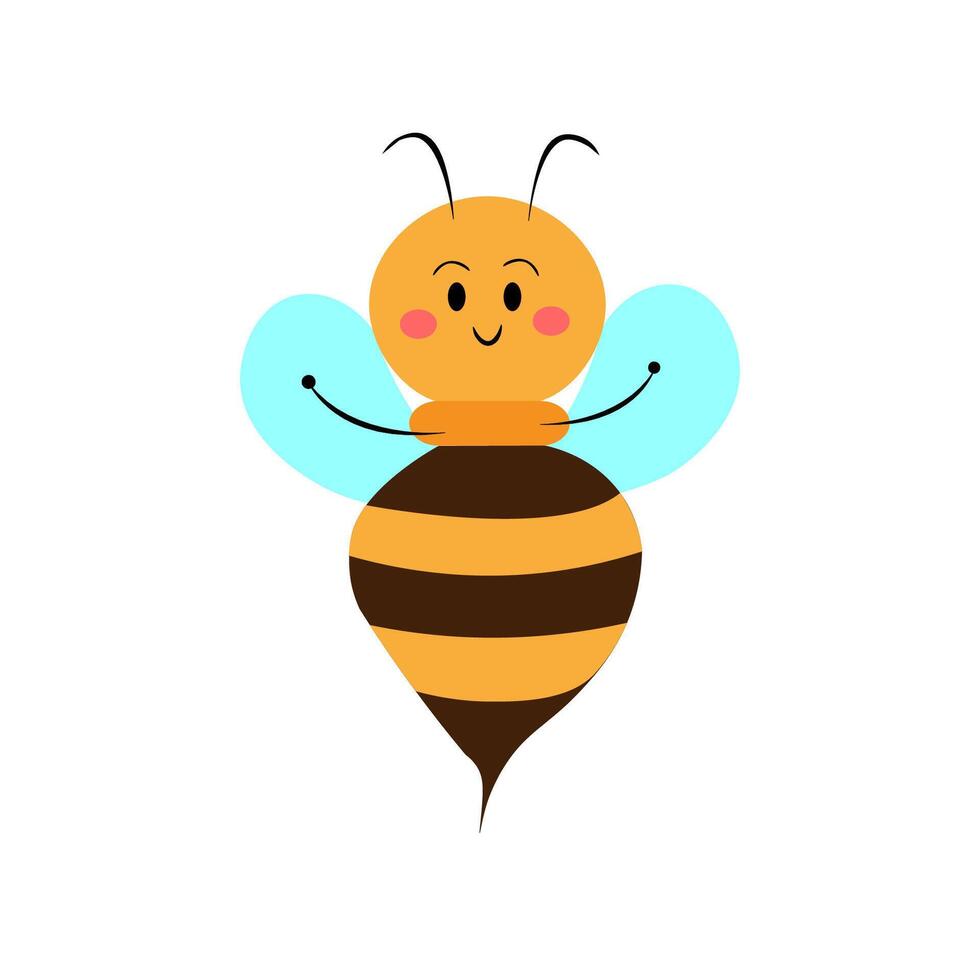 Cute friendly bee. Happy flying bee on white background, vector illustration