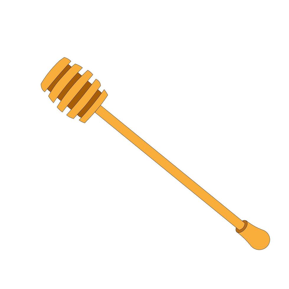 Honey wood spoon, honey stick dipper vector illustration isolated on white background