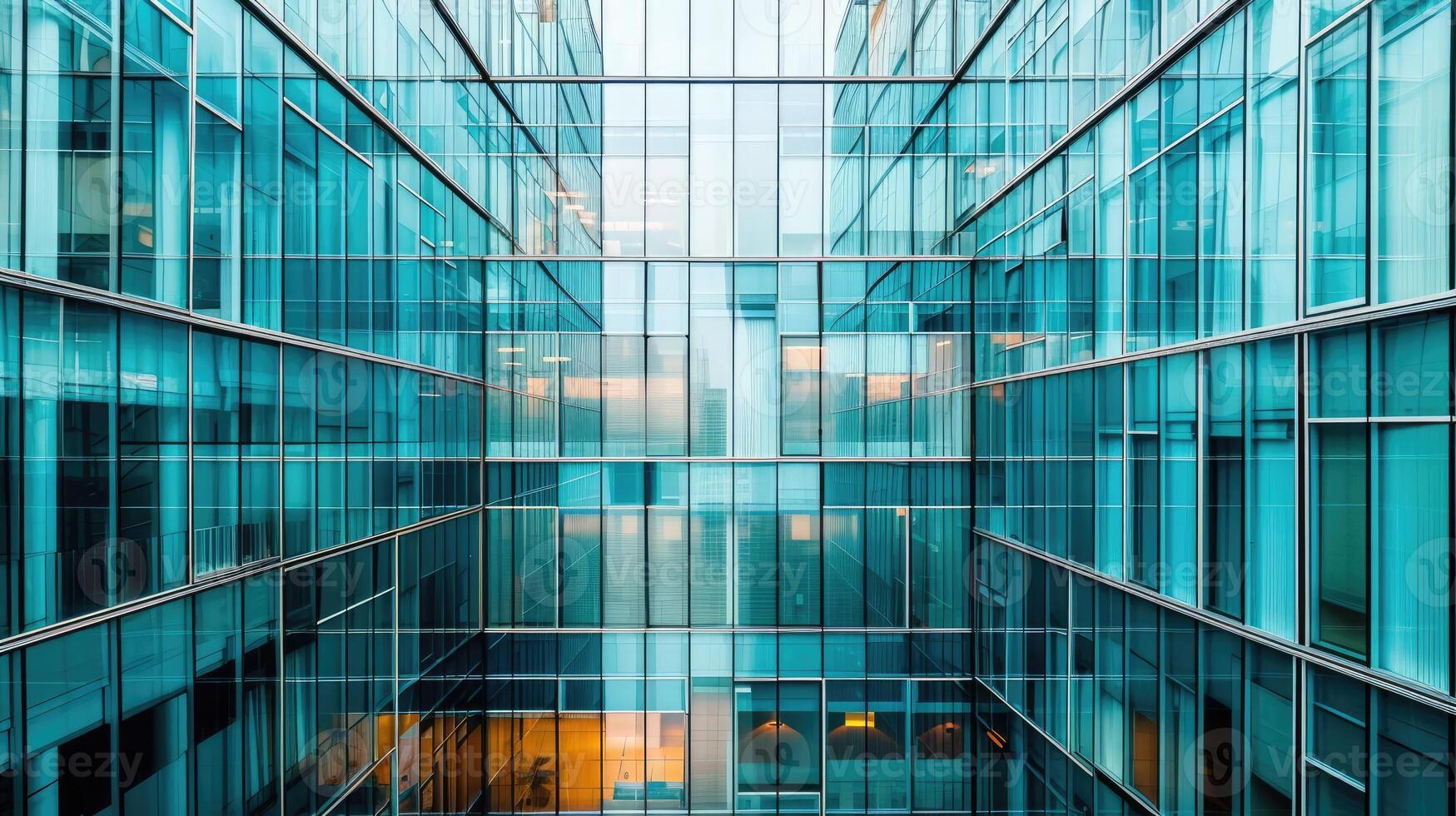 ai generado un edificio con un vaso fachada presentando un abundancia de ventanas, un moderno arquitectónico maravilla. ai generado foto